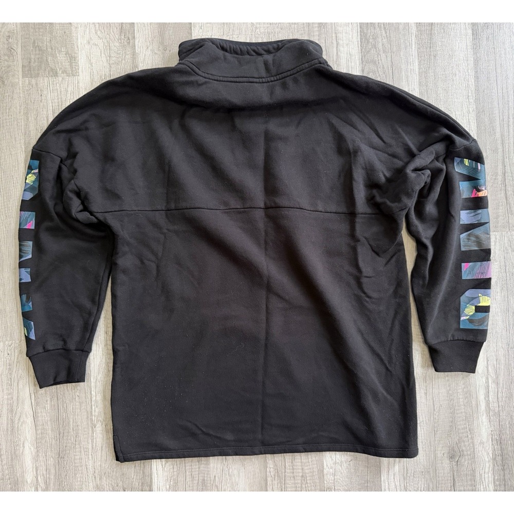 Pink Victoria Secret Sweatshirt Oversized Black 1/4 Zip Tropical Logo Medium - Picture 8 of 16